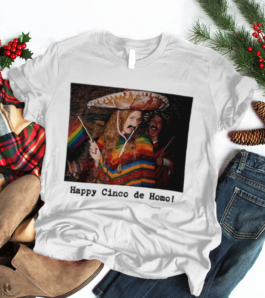 Happy Cinco De Homo Rainbow Poncho Sombrero Pride Celebration T-Shirt