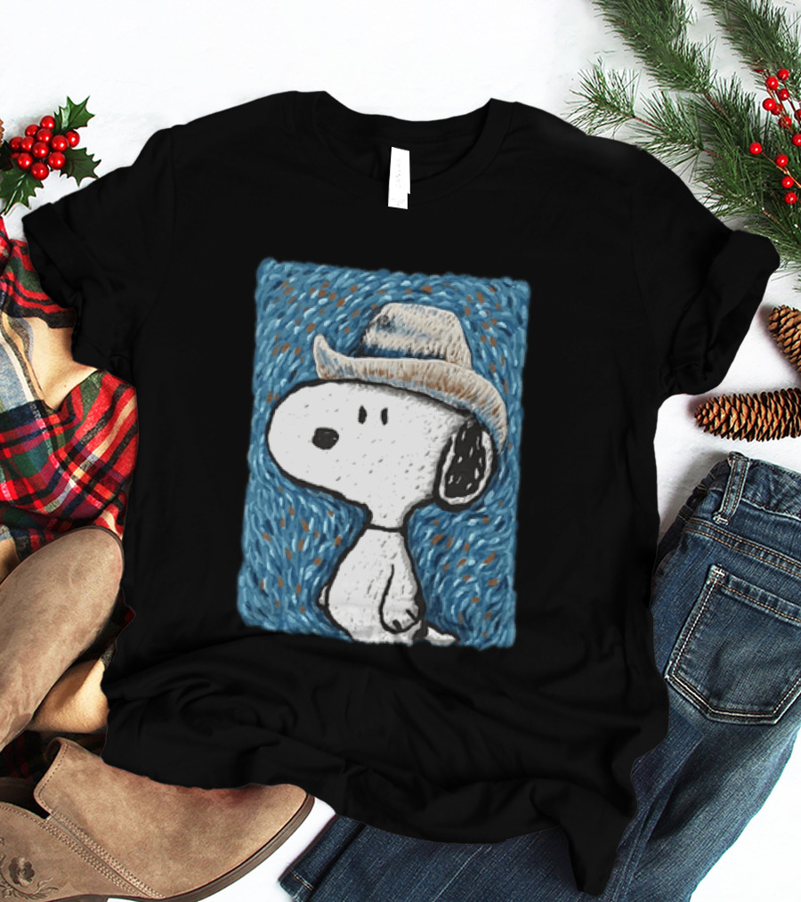 Snoopy Peanuts Cowboy Hat Embroidery T-Shirt