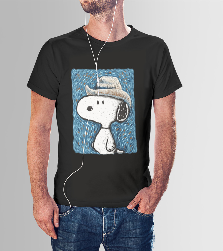 Snoopy Peanuts Cowboy Hat Embroidery T-Shirt