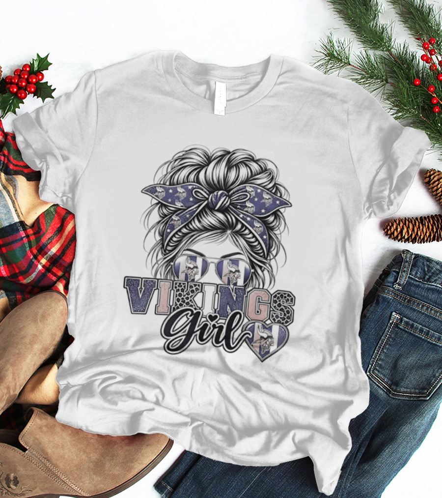 Minnesota Vikings Girl Messy Bun Bandana Sunglasses T-Shirt
