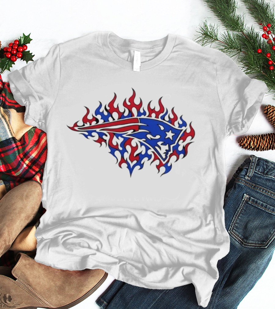 New England Patriots Flaming Blue And Red Sports Team T-Shirt
