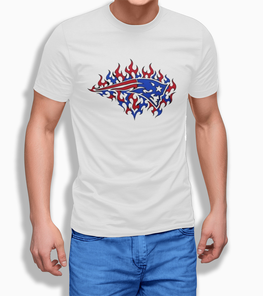 New England Patriots Flaming Blue And Red Sports Team T-Shirt