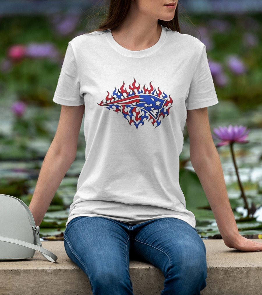 New England Patriots Flaming Blue And Red Sports Team T-Shirt