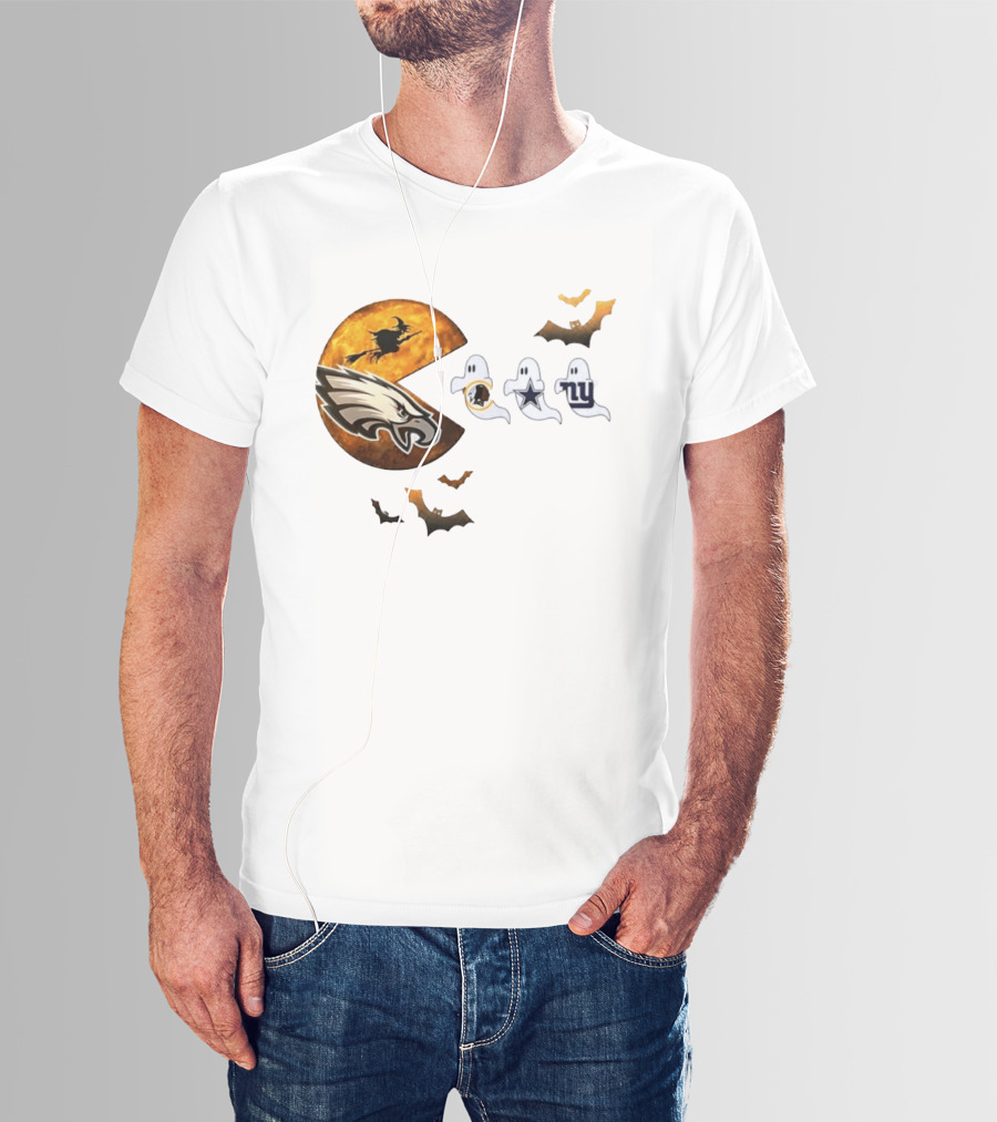 Philadelphia Eagles Pac Man Halloween Washington Commanders Cowboys Giants Ghosts T-Shirt