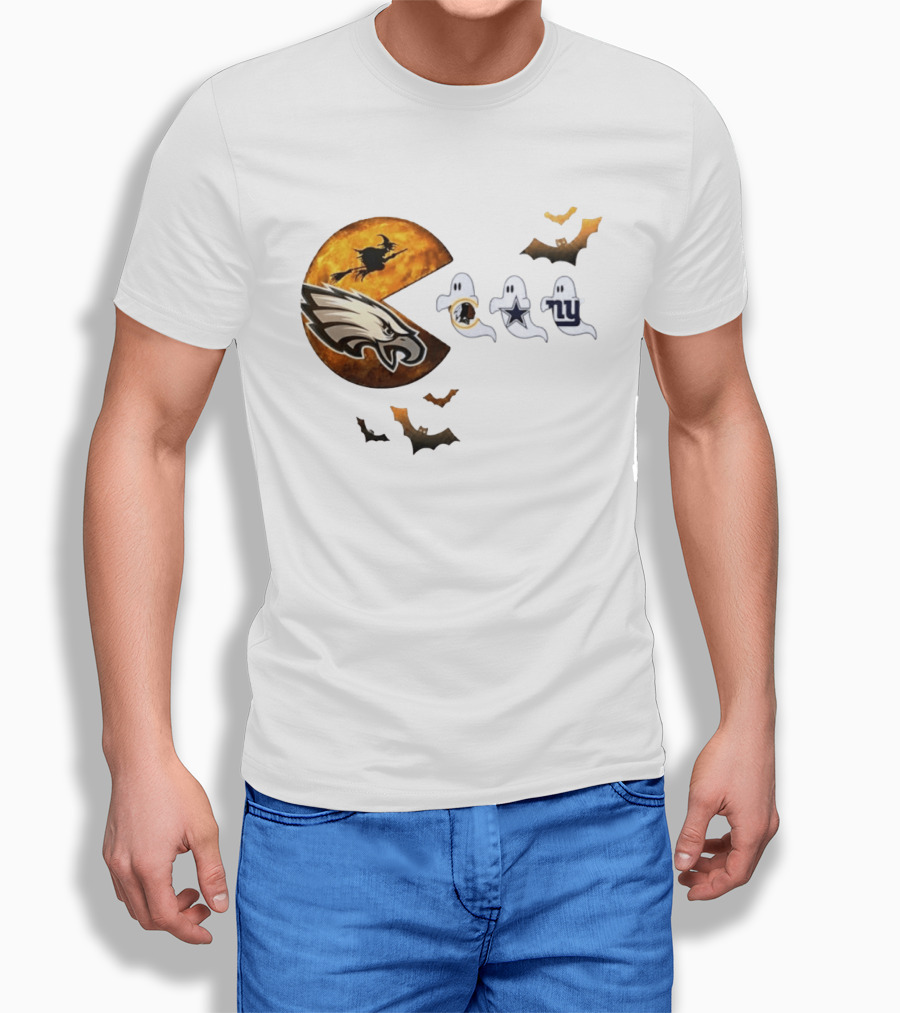 Philadelphia Eagles Pac Man Halloween Washington Commanders Cowboys Giants Ghosts T-Shirt