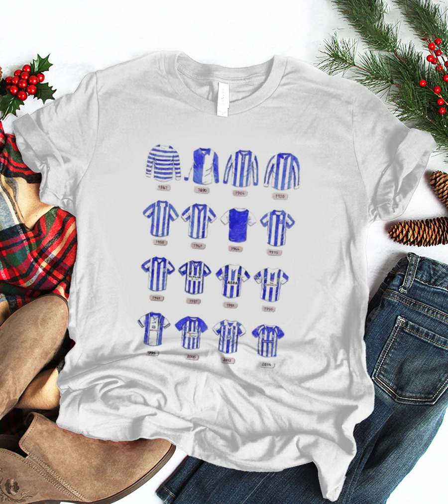 Sheffield Wednesday FC Kit Evolution 1867 1993 Blue And White Stripes T-Shirt