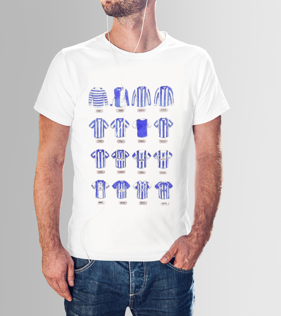 Sheffield Wednesday FC Kit Evolution 1867 1993 Blue And White Stripes T-Shirt