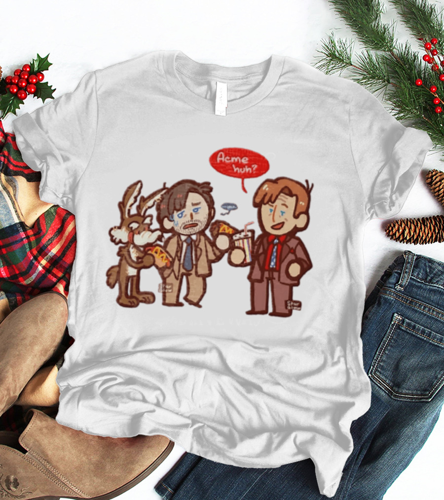 Wile E Coyote Saul Goodman Jimmy McGill Acme Huh Yeah Pizza Milkshake Cartoon Character Collaboration T-Shirt