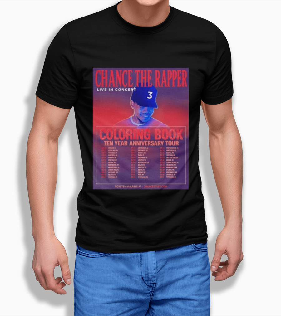 Chance The Rapper Live In Concert Coloring Book Ten Year Anniversary Tour Dates And Tickets T-Shirt