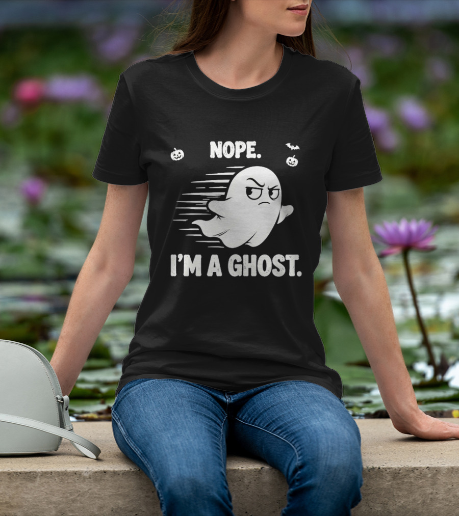 Nope I'm A Ghost Halloween Spooky With Pumpkins And Bats T-Shirt
