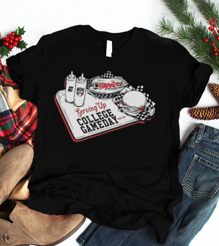 Espn Serving Up College Gameday Since 1987 Food Tray Hot Dog Burger Sketch T-Shirt