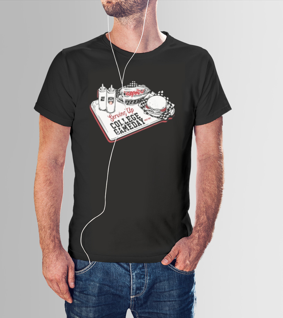 Espn Serving Up College Gameday Since 1987 Food Tray Hot Dog Burger Sketch T-Shirt