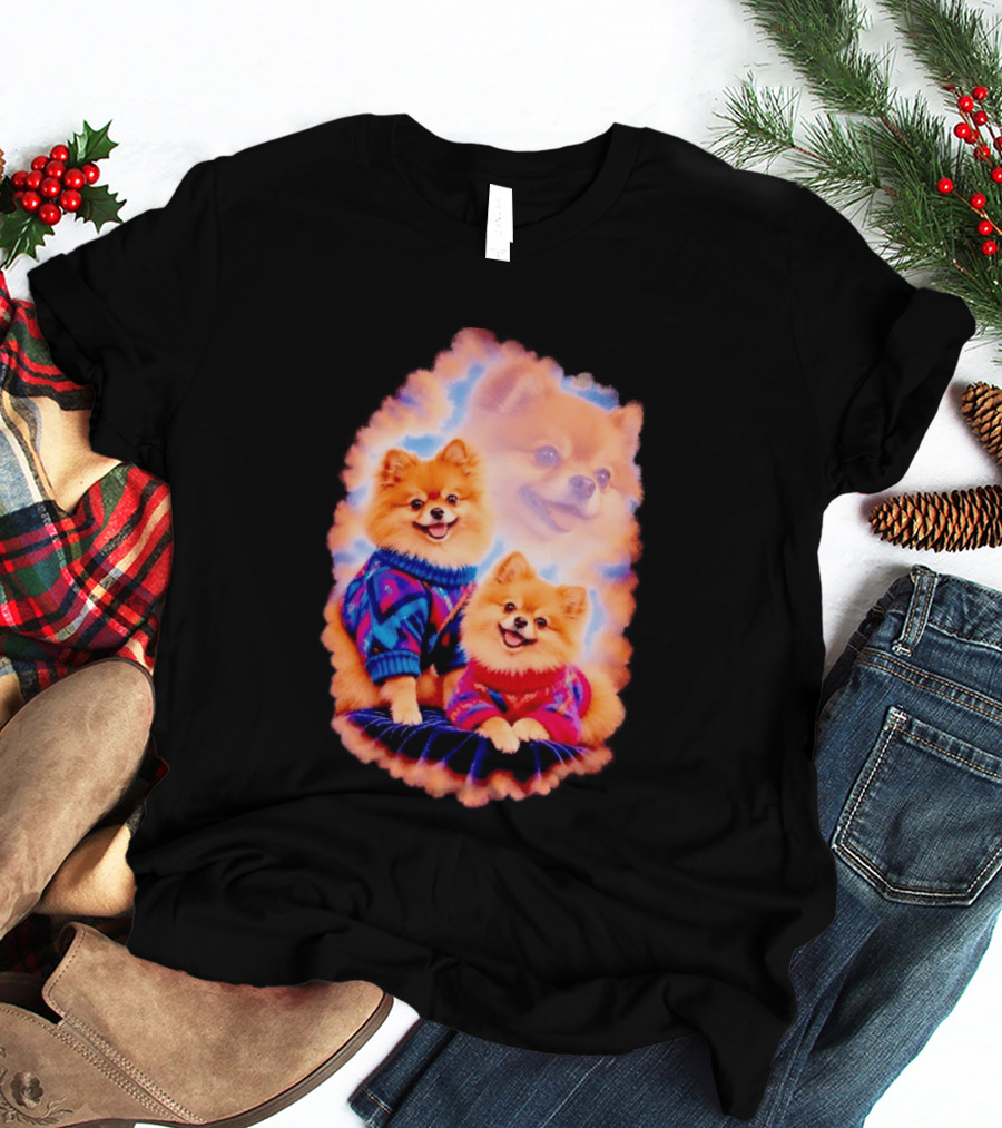 Pomeranian Puppies Cozy Sweaters Neon Pastel Vibe T-Shirt