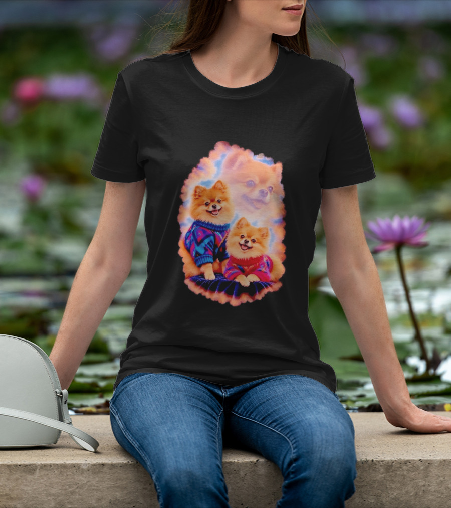 Pomeranian Puppies Cozy Sweaters Neon Pastel Vibe T-Shirt