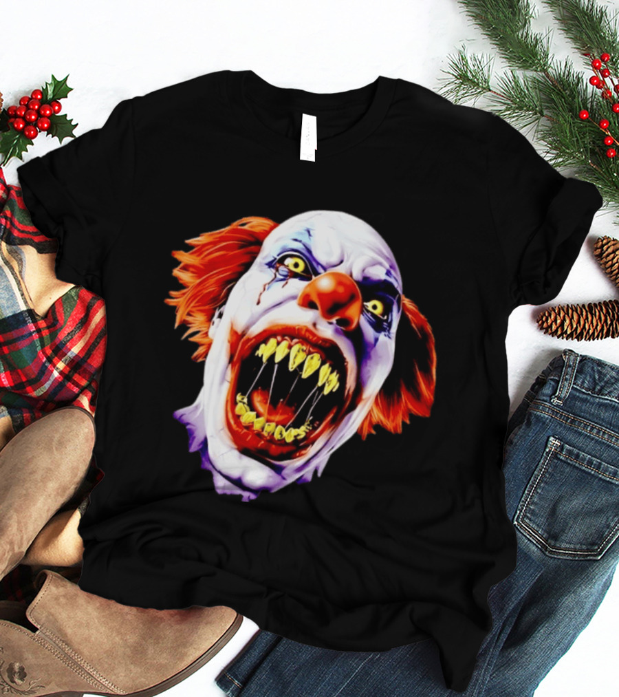 Scary Pennywise The Clown IT Horror Teeth And Fiery Hair T-Shirt