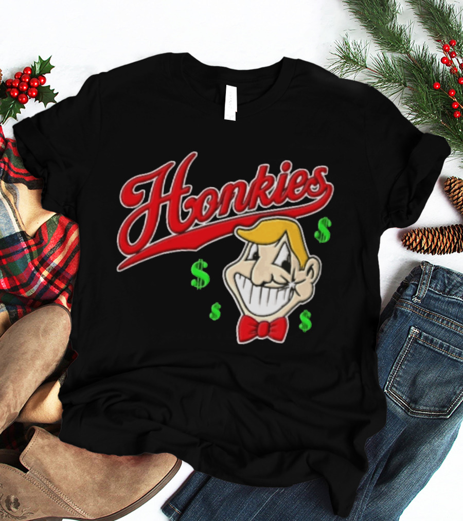 Honkies Red Script Cartoon Blond Man Dollar Signs T-Shirt