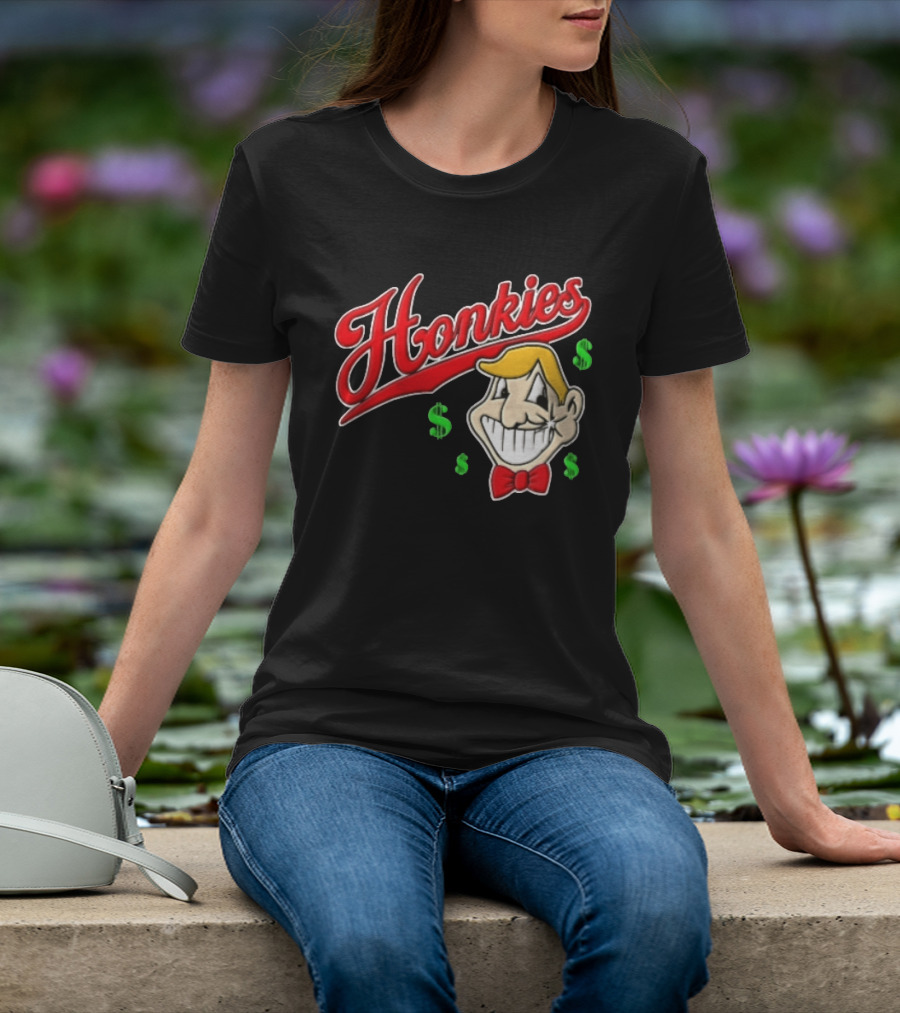 Honkies Red Script Cartoon Blond Man Dollar Signs T-Shirt
