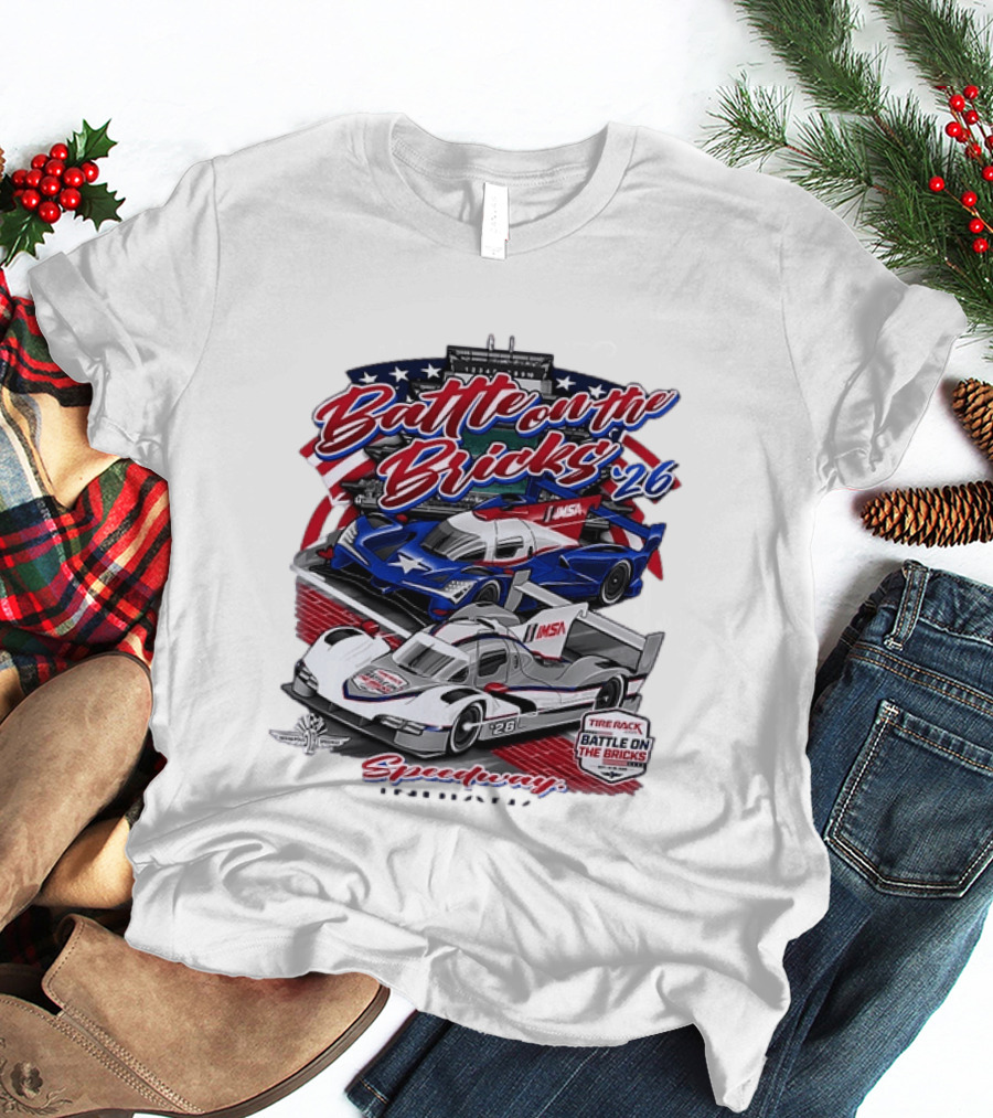 Battle On The Bricks '26 IMSA Indianapolis Motor Speedway Tire Rack Racing Cars T-Shirt