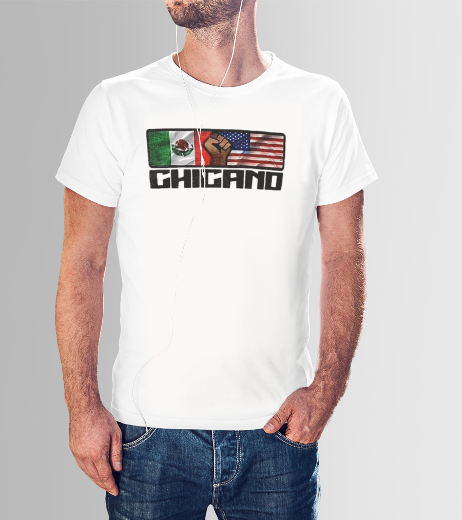 Chicano Mexican And American Flags With Raised Fist T-Shirt