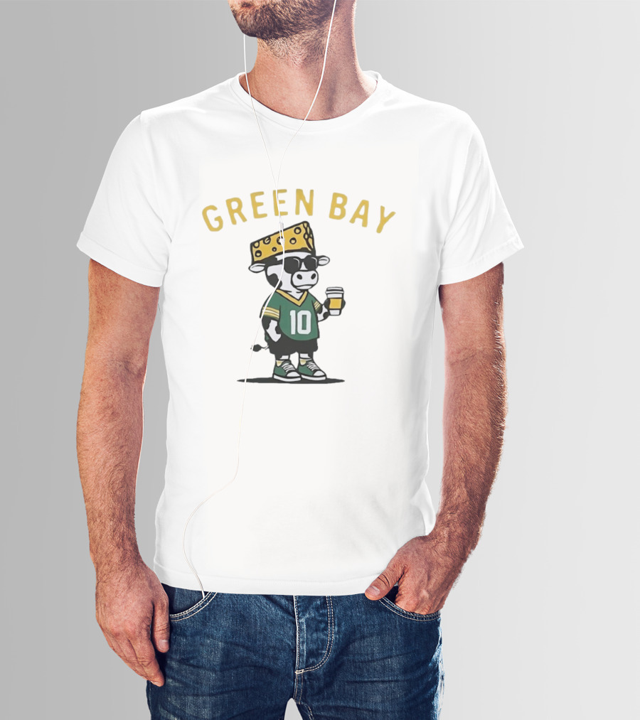 Green Bay Cow Wearing Cheesehead And Number 10 Jersey T-Shirt