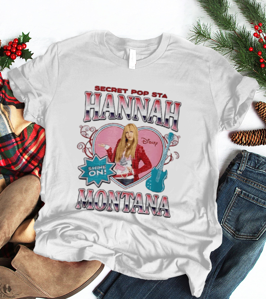 Hannah Montana Secret Pop Star Shine On Disney Heart Electric Guitar T-Shirt