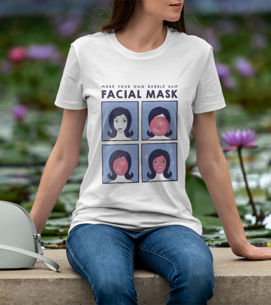 Make Your Own Bubble Gum Facial Mask Comic Woman Four Panel Pink Pop T-Shirt