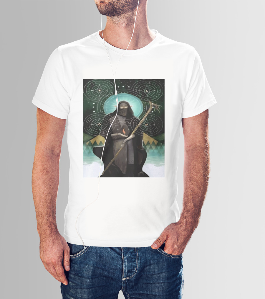 Mystical Elf Mage Staff Elemental Magic Symbols Enchanted Circles T-Shirt
