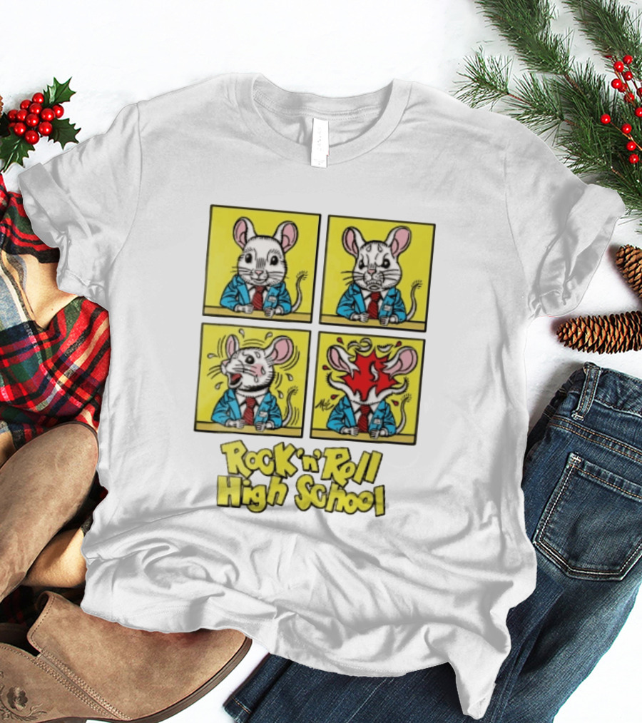Rock N Roll High School Comic Mouse Head Explosion Cartoon Panels T-Shirt
