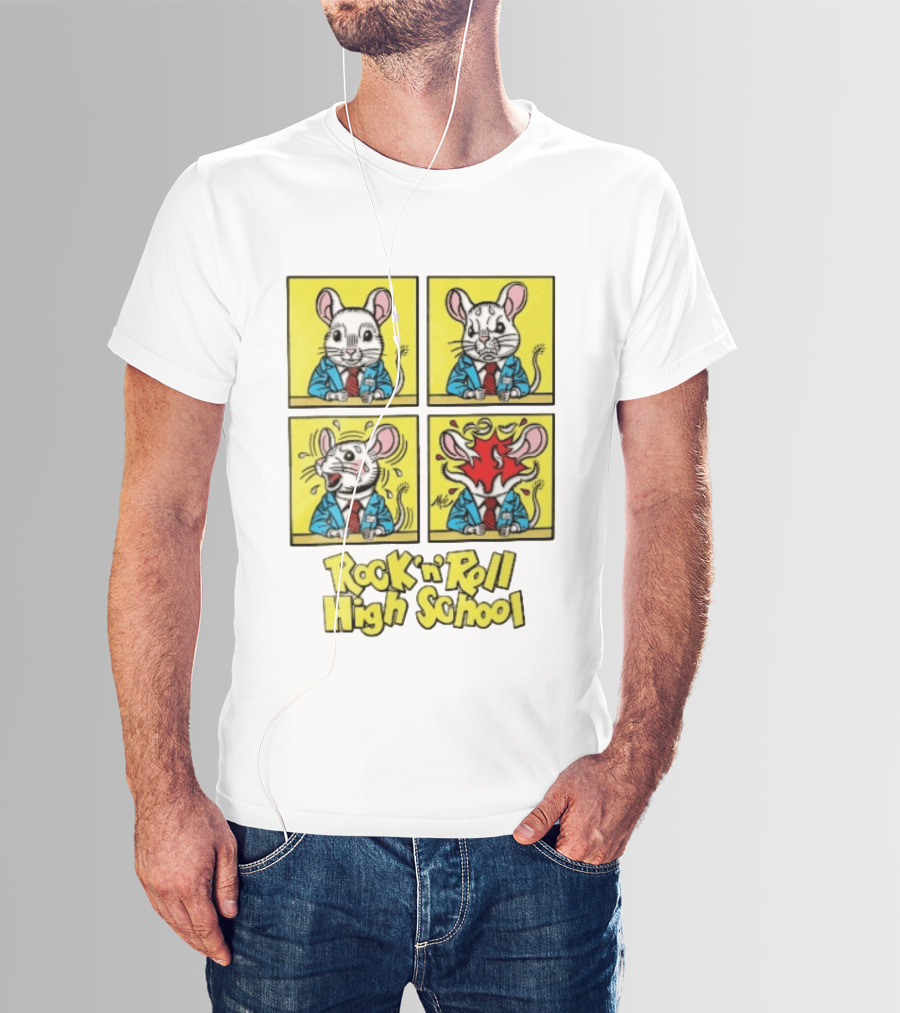 Rock N Roll High School Comic Mouse Head Explosion Cartoon Panels T-Shirt