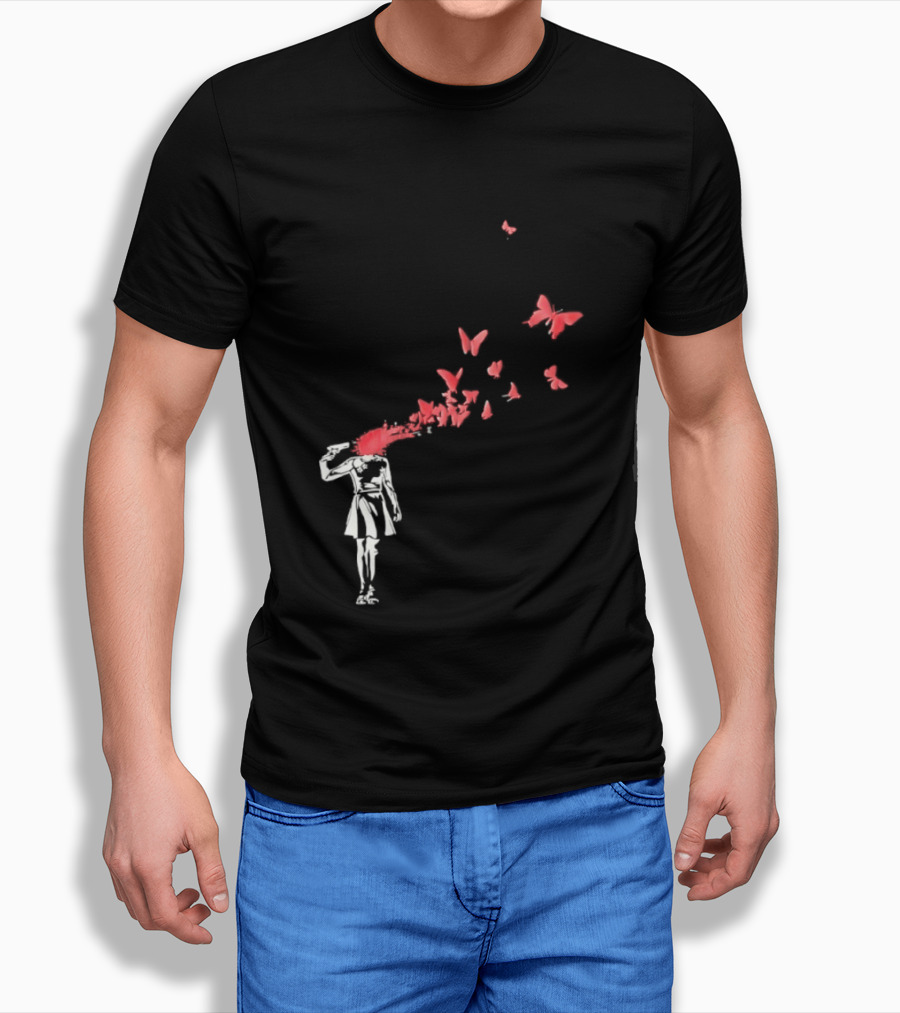 Banksy Girl Red Butterfly Burst Explosion T-Shirt