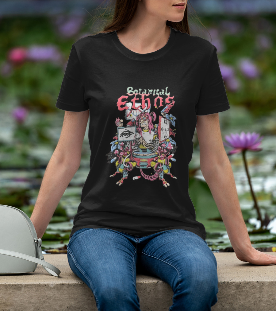Botanical Ethnos Cyberpunk Cyborg DNA Strand Pill Mushroom Cartoon T-Shirt