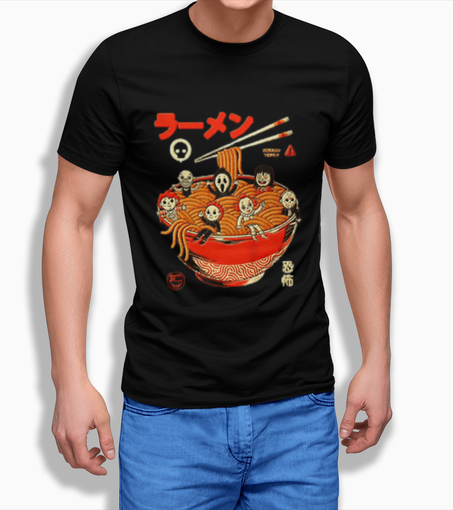 Chucky Ghostface Kayako Michael Myers Pennywise Jason Voorhees Ramen Horror Characters Eat Scream T-Shirt