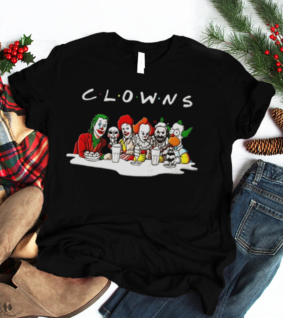 Clowns Joker Billy Ronald McDonald Pennywise Parody Milkshake Scene T-Shirt