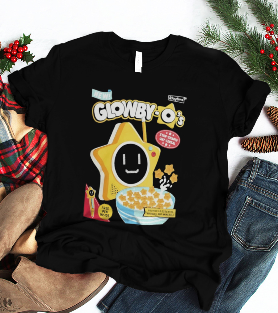 NEW Playtime Co Glowby O's Star Shaped Oat Cereal Box With Smiling Star And Bowl Of Cereal Bites T-Shirt