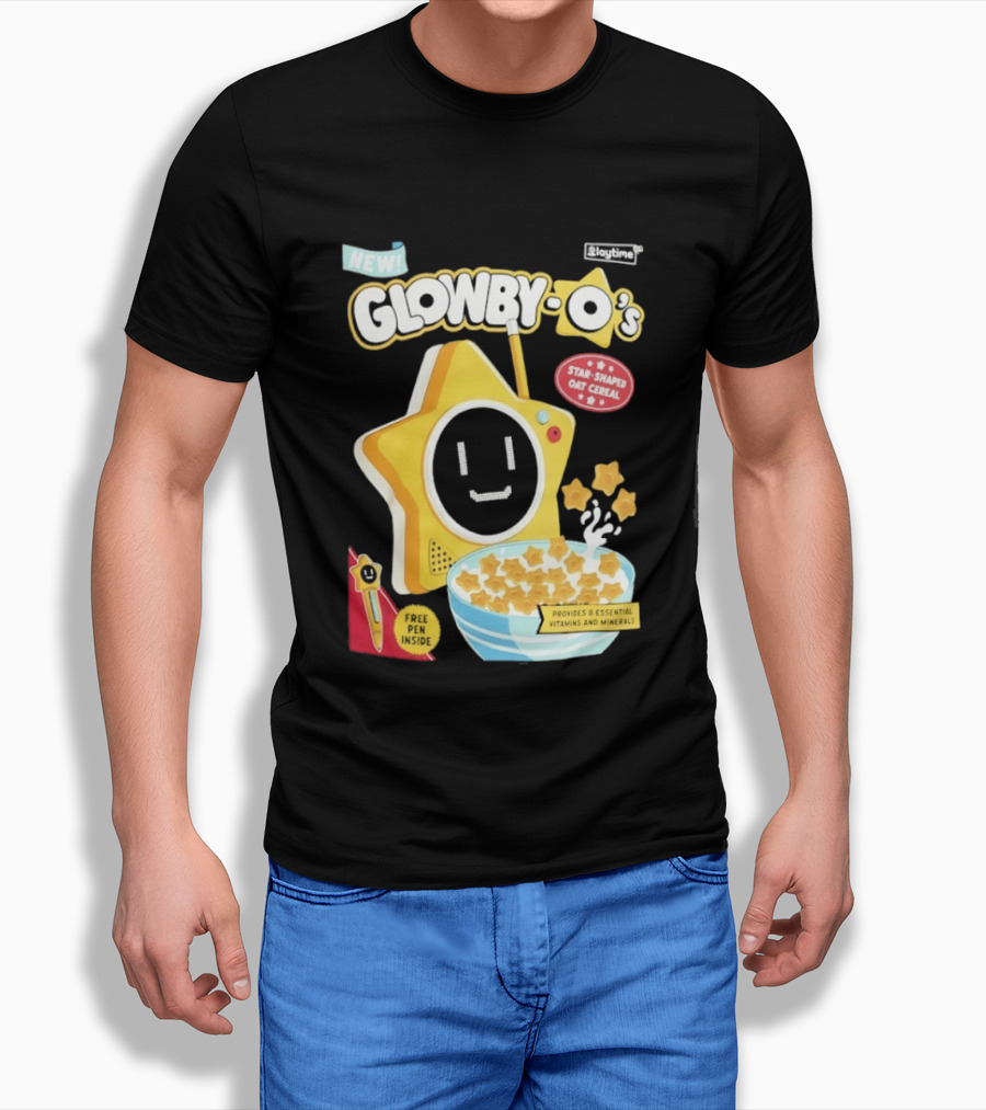 NEW Playtime Co Glowby O's Star Shaped Oat Cereal Box With Smiling Star And Bowl Of Cereal Bites T-Shirt