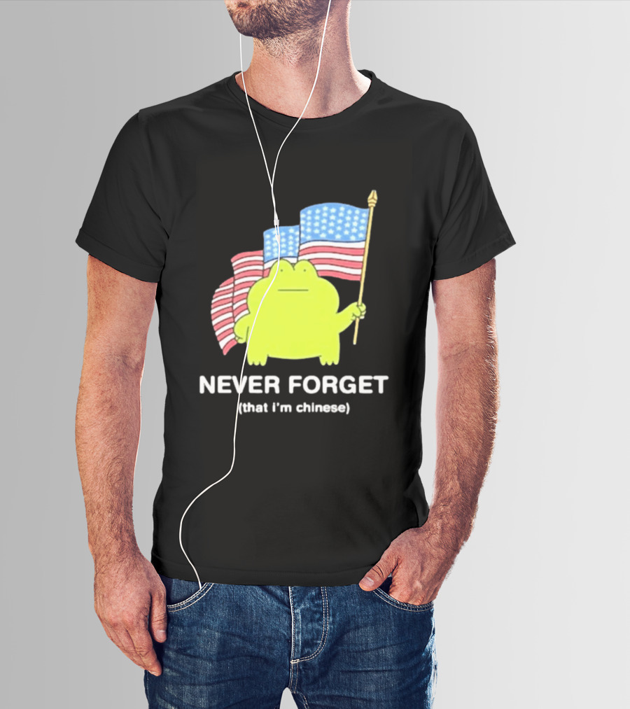 Frog Holding American Flags Never Forget That I'm Chinese T-Shirt