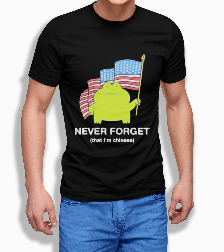 Frog Holding American Flags Never Forget That I'm Chinese T-Shirt