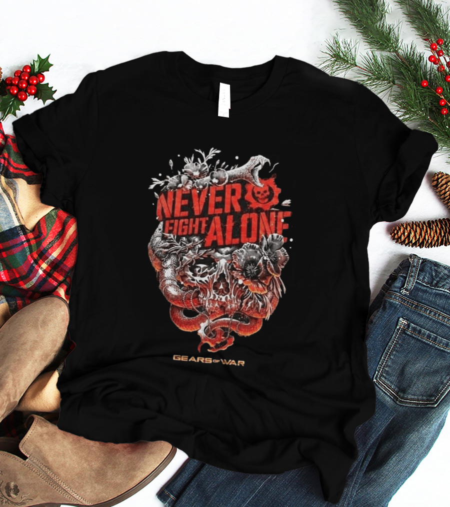 Gears Of War Never Fight Alone Skull Floral Snake T-Shirt