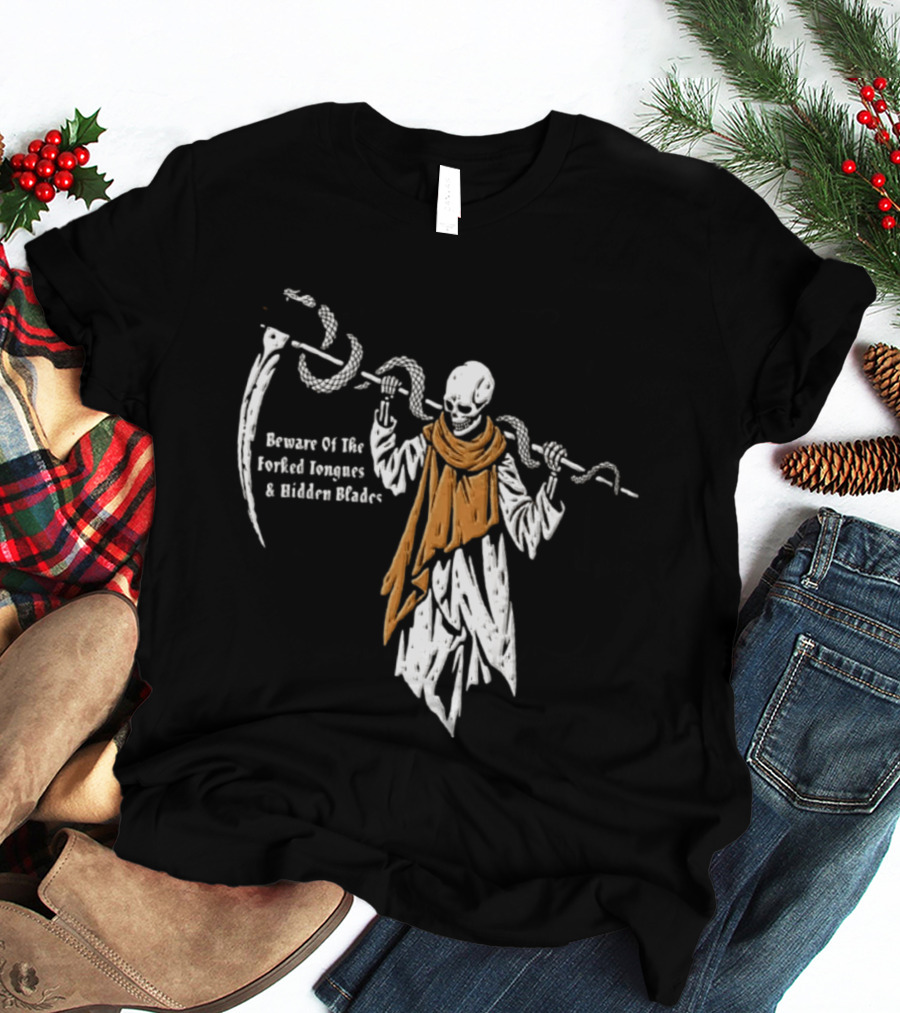 Beware Of The Forked Tongues And Hidden Blades Grim Reaper Snake T-Shirt