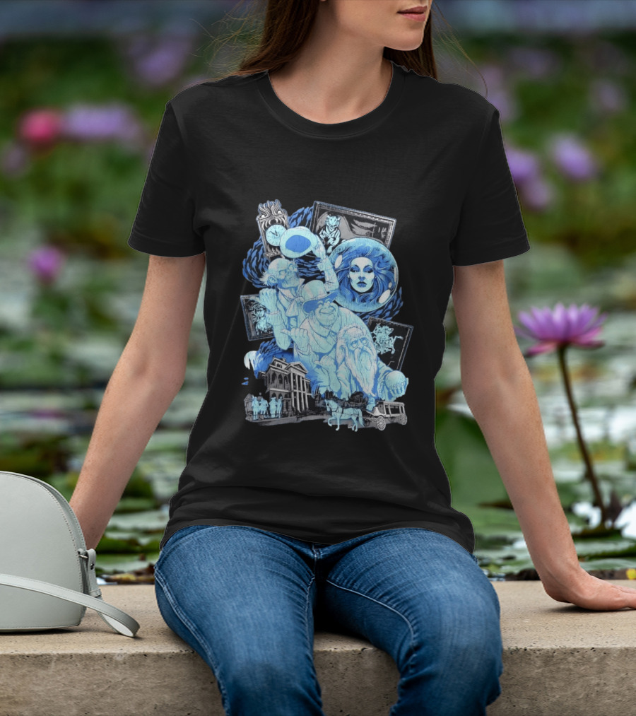 The Haunted Mansion Ghostly Spirits Madame Leota Hitchhiking Ghosts And Doom Buggy T-Shirt