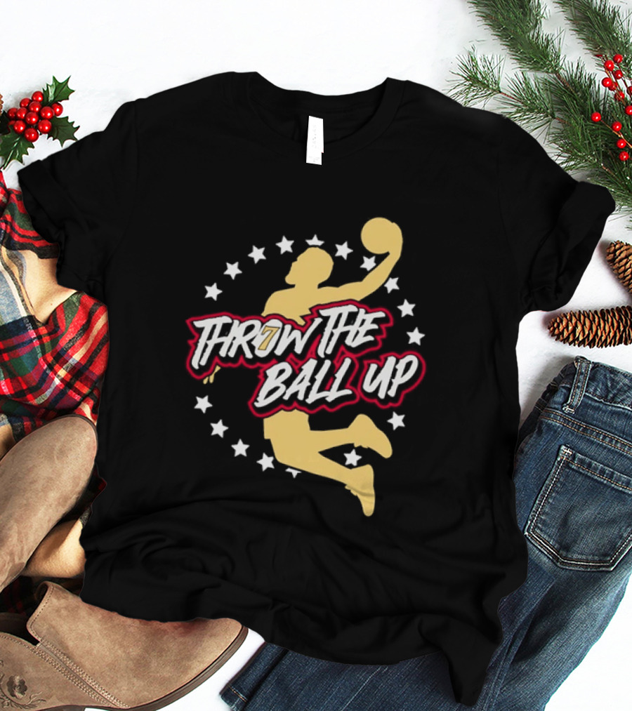 Throw The Ball Up Basketball Player Silhouette With Stars T-Shirt