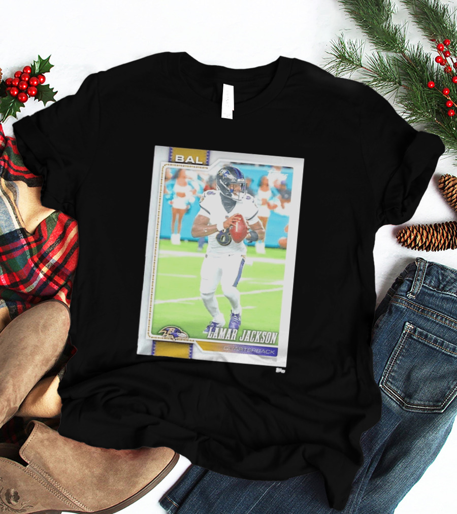 Lamar Jackson Baltimore Ravens Quarterback Topps Trading Card Authentic NFL Edition T-Shirt