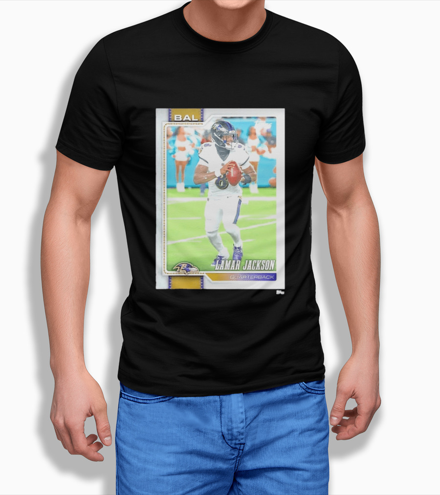 Lamar Jackson Baltimore Ravens Quarterback Topps Trading Card Authentic NFL Edition T-Shirt