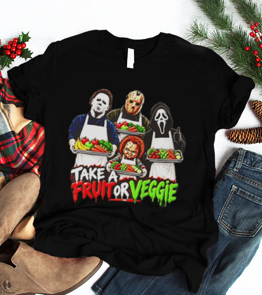 Michael Myers Jason Voorhees Ghostface Chucky Horror Movie Take A Fruit Or Veggie T-Shirt