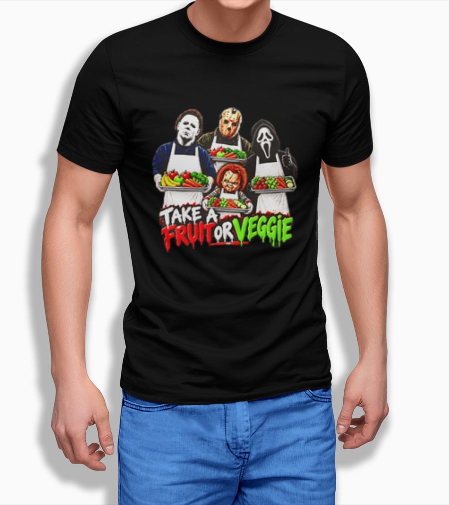 Michael Myers Jason Voorhees Ghostface Chucky Horror Movie Take A Fruit Or Veggie T-Shirt