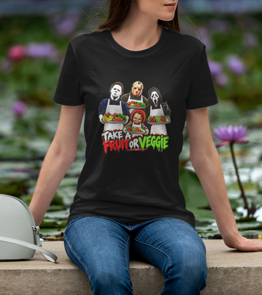 Michael Myers Jason Voorhees Ghostface Chucky Horror Movie Take A Fruit Or Veggie T-Shirt