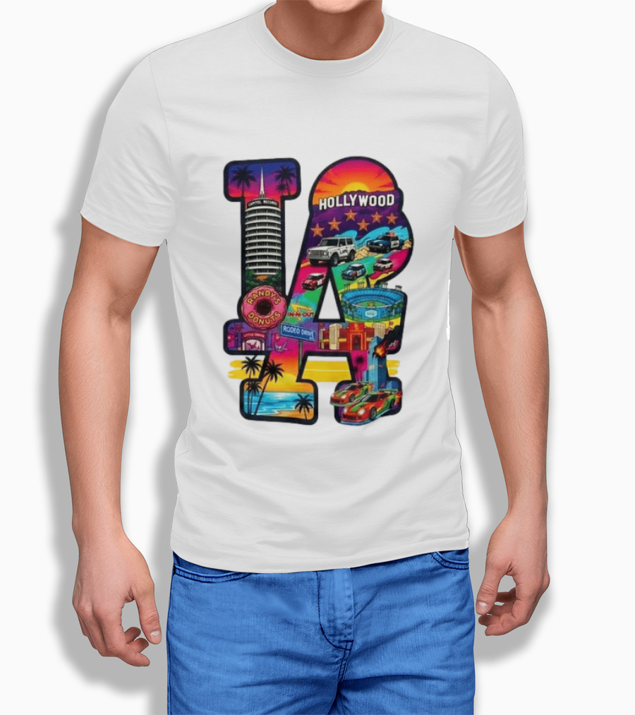 Los Angeles Hollywood Randy's Donuts Rodeo Drive Palm Trees Dodgers Stadium T-Shirt