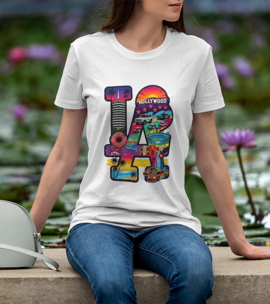 Los Angeles Hollywood Randy's Donuts Rodeo Drive Palm Trees Dodgers Stadium T-Shirt