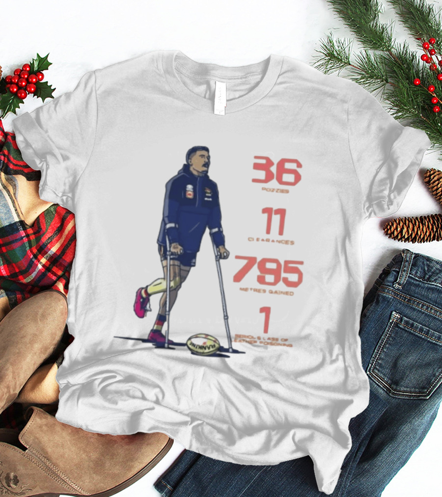 Izak Rankine 36 Tackles Crutches Adelaide Crows AFL Stats 795 Meters Gained T-Shirt