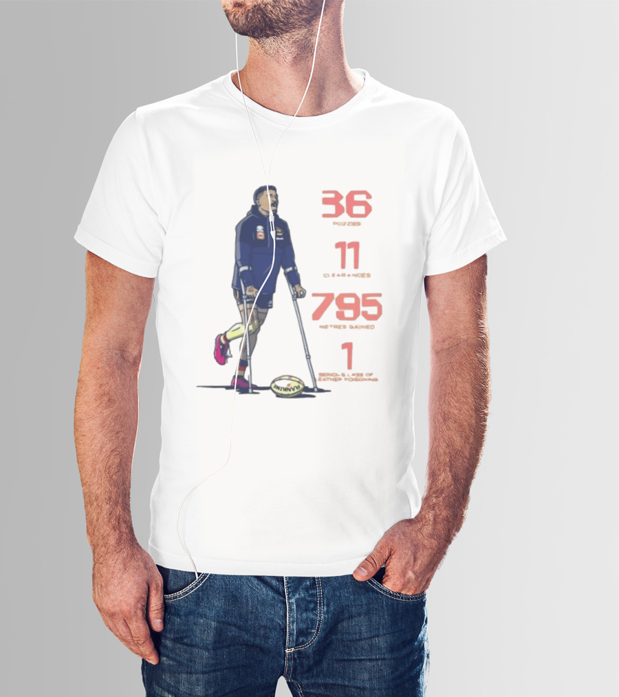Izak Rankine 36 Tackles Crutches Adelaide Crows AFL Stats 795 Meters Gained T-Shirt